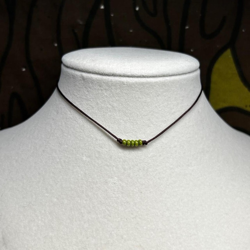 Dainty minimalist czech glass preciosa seed beads necklace boho chic cord olive